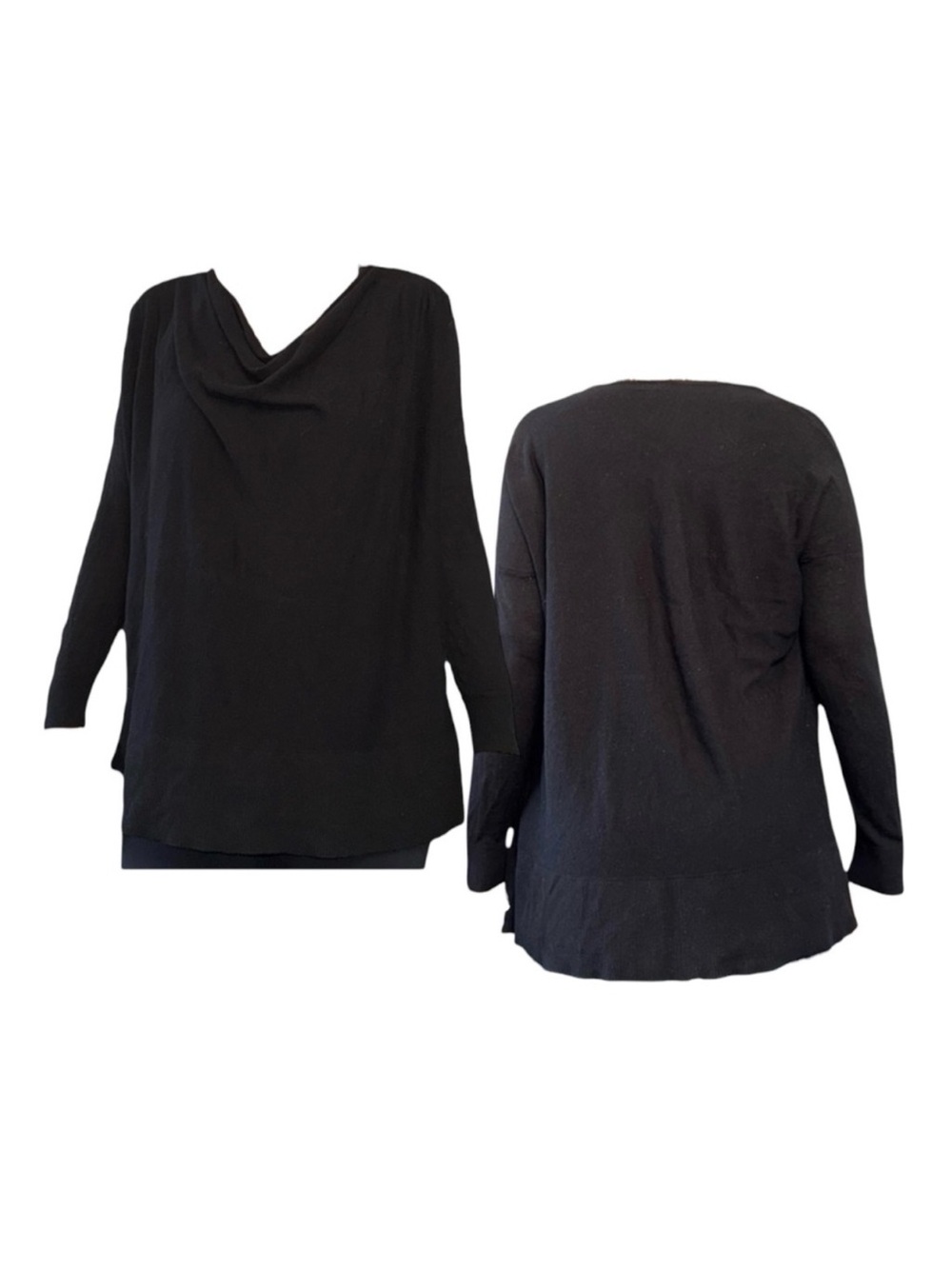 Black Draped Cowl Neck Long Sleeve Sweater Top